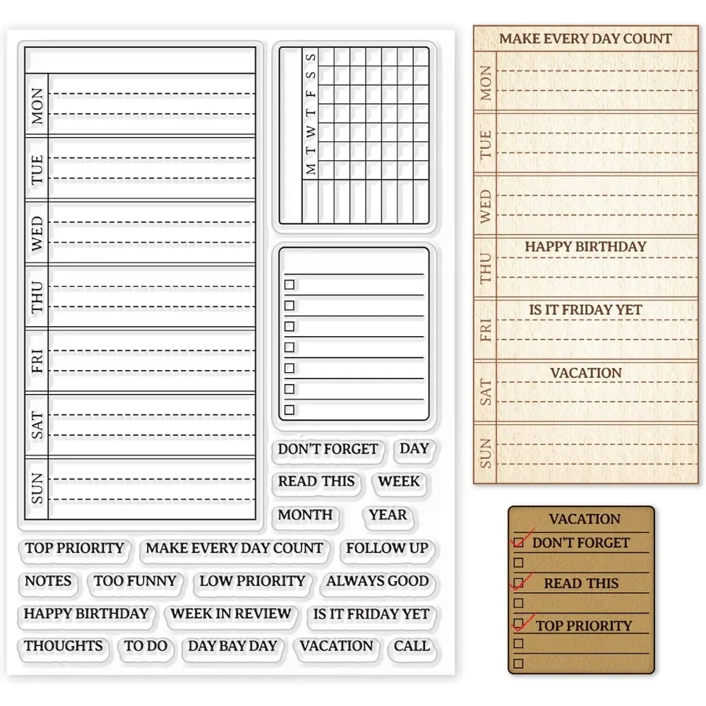 Rubber Stamp Blank - Plan tygodniowy Wyczyść pieczęć Kalendarz Harmonogram